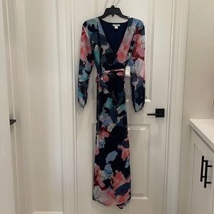bar III Navy Floral Maxi Wrap Dress